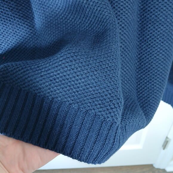 IZOD Sweater Men L 1/4 Zip Fair Isle Nordic Pullover Ski Navy Blue Preppy Chunky - Picture 8 of 16